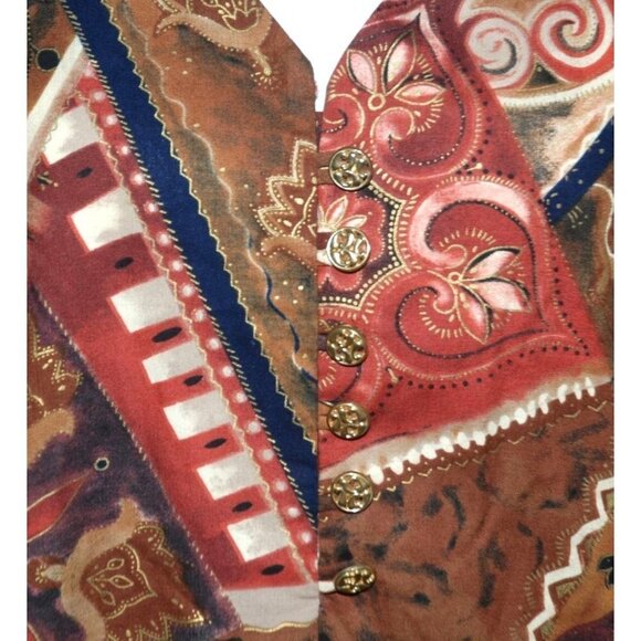 Vintage Diana Marco Brown Maxi Dress Size 22 Patterned Long Sleeve Ethnic Retro - Picture 3 of 12